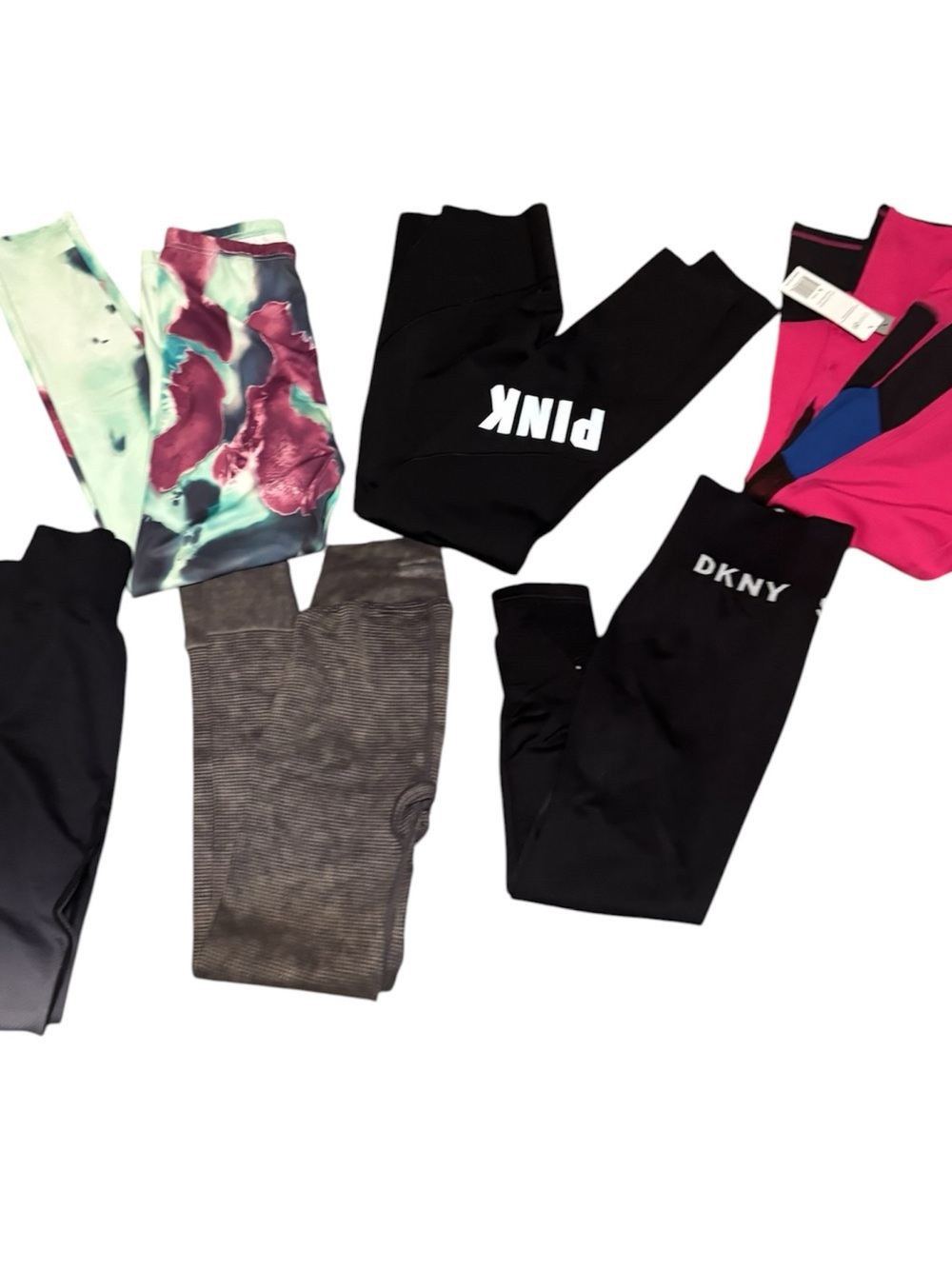 Dkny Girls' Black Leggings with Pink Accents and Multicolor Print Pair